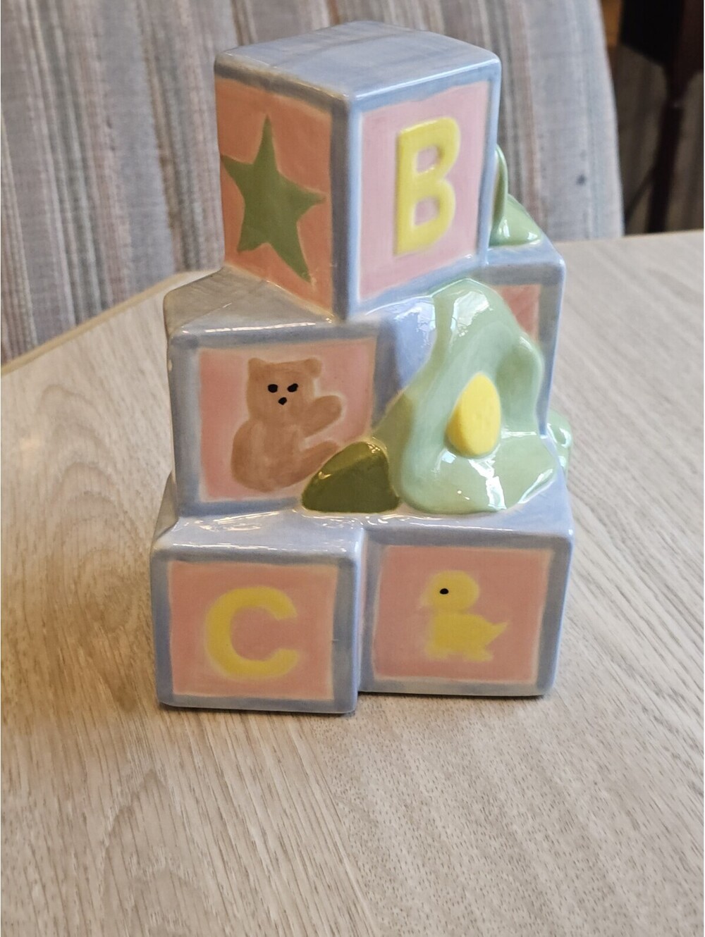 Vintage Ceramic Baby ABC Blocks Nursery Decor Figurine, Blue Pink Yellow Green